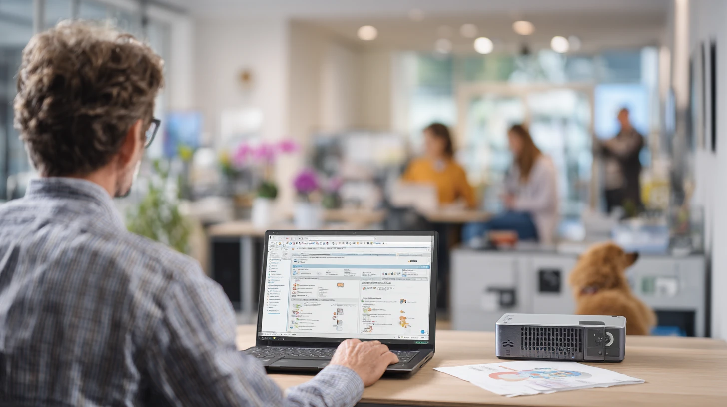 Practice manager reviewing veterinary AI scribe data retention and access controls with an IT lead, focusing on audio, transcripts, and deletion.