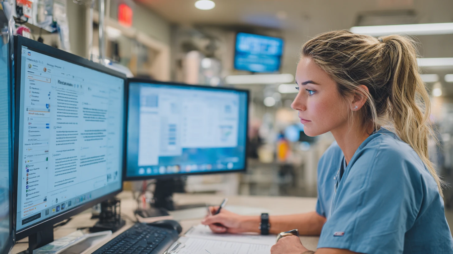 Clinician reviewing a veterinary AI scribe note that writes back into the medical record system, reducing copy and paste workflow.