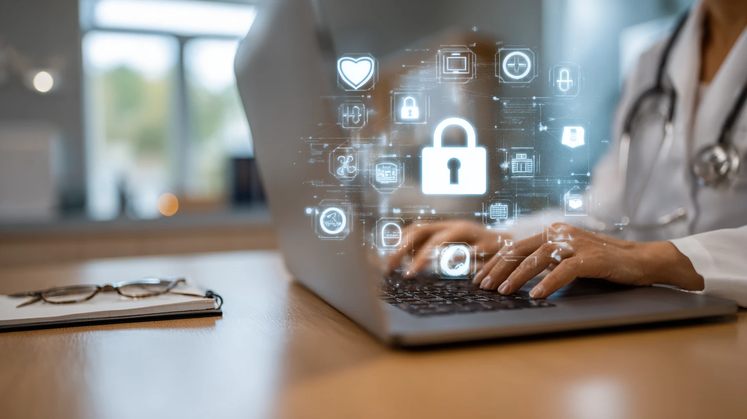 Veterinary practice manager reviewing user access and security settings on a laptop for their vet software systems