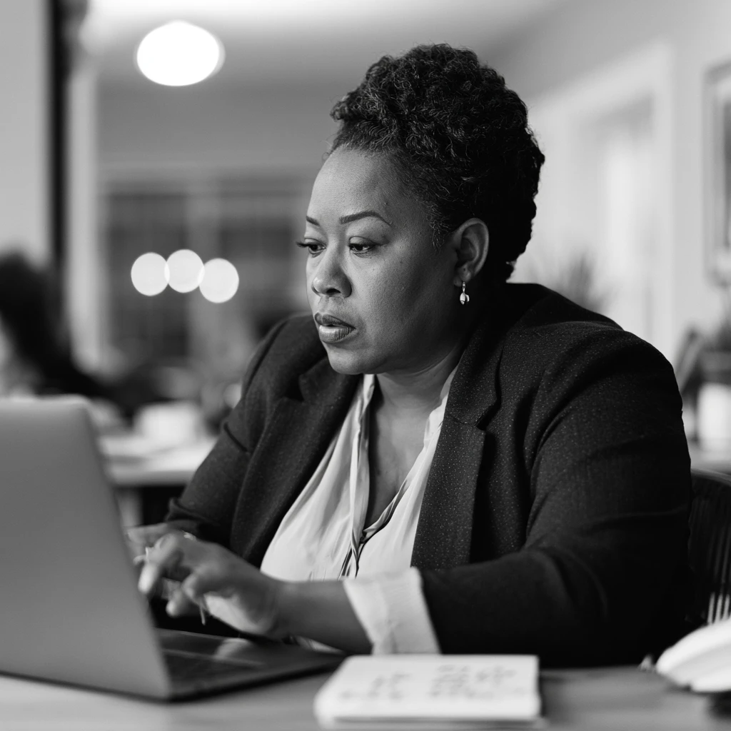 Practice owner comparing veterinary AI scribe pricing plans on a laptop at the front desk