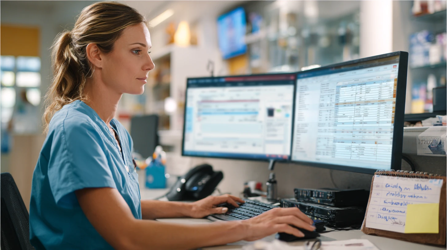 CSR assigning callback tasks with due times, coordinated alongside veterinary practice management software client records.