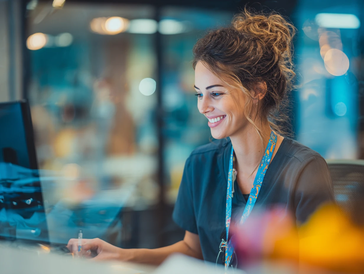 CSR reviewing a drafted client message on screen before sending it