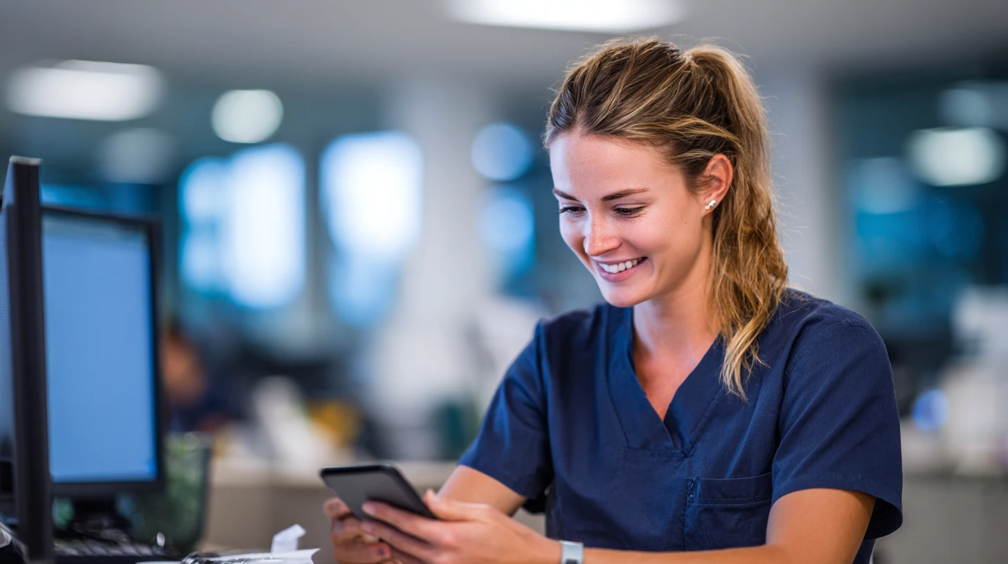Veterinary nurse using messaging to send normal lab results instead of calling and leaving voicemails