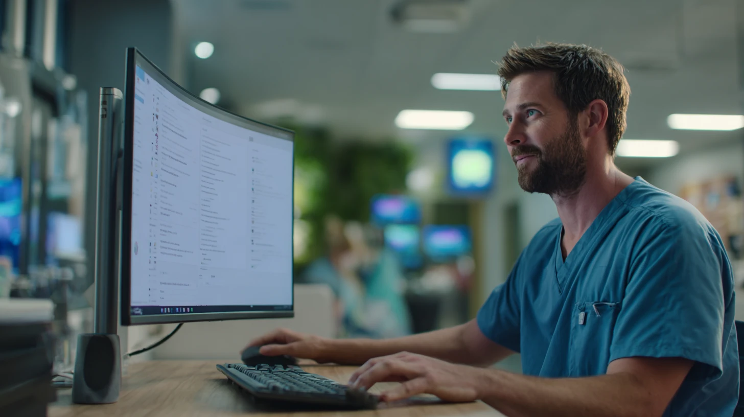 Clinician signing off on a final medical record after reviewing a veterinary AI scribe draft, emphasizing human responsibility for accuracy.