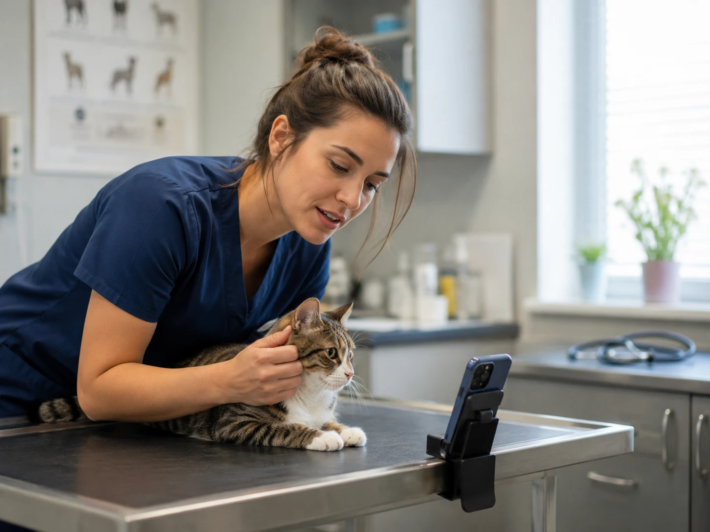 Veterinarian capturing exam notes during an appointment, illustrating AI documentation in veterinary EMR software