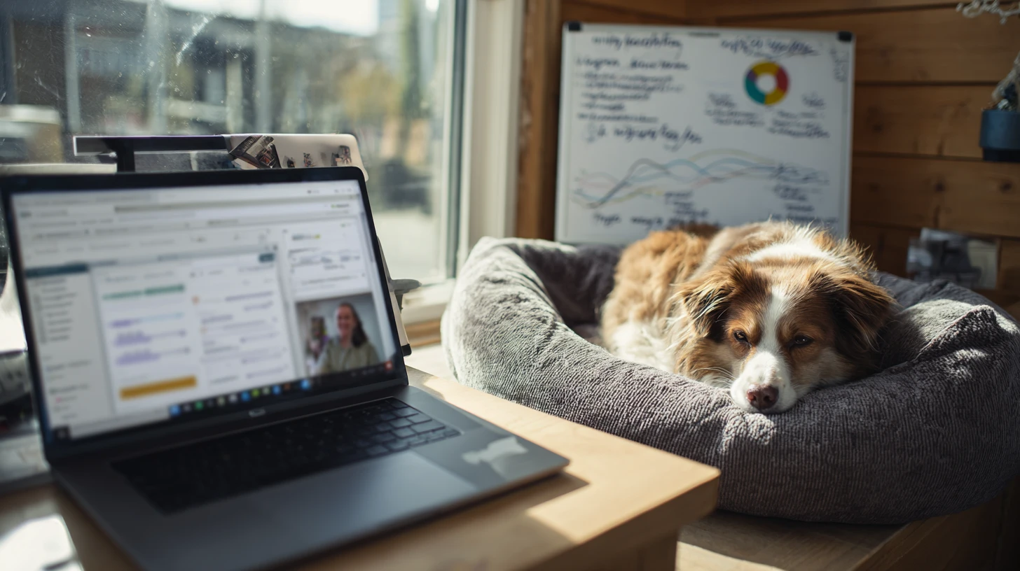 Practice manager on a video call with a veterinary software vendor reviewing roadmap and support options