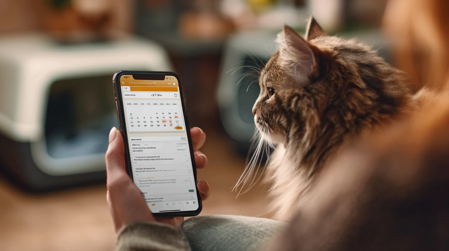 Veterinary client using online booking for a routine wellness visit, representing safe self scheduling.