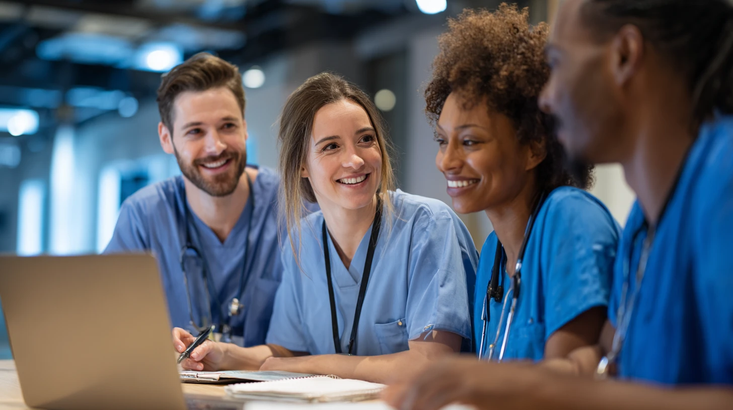 Veterinary team meeting to evaluate vet software, discussing workflows and patient flow