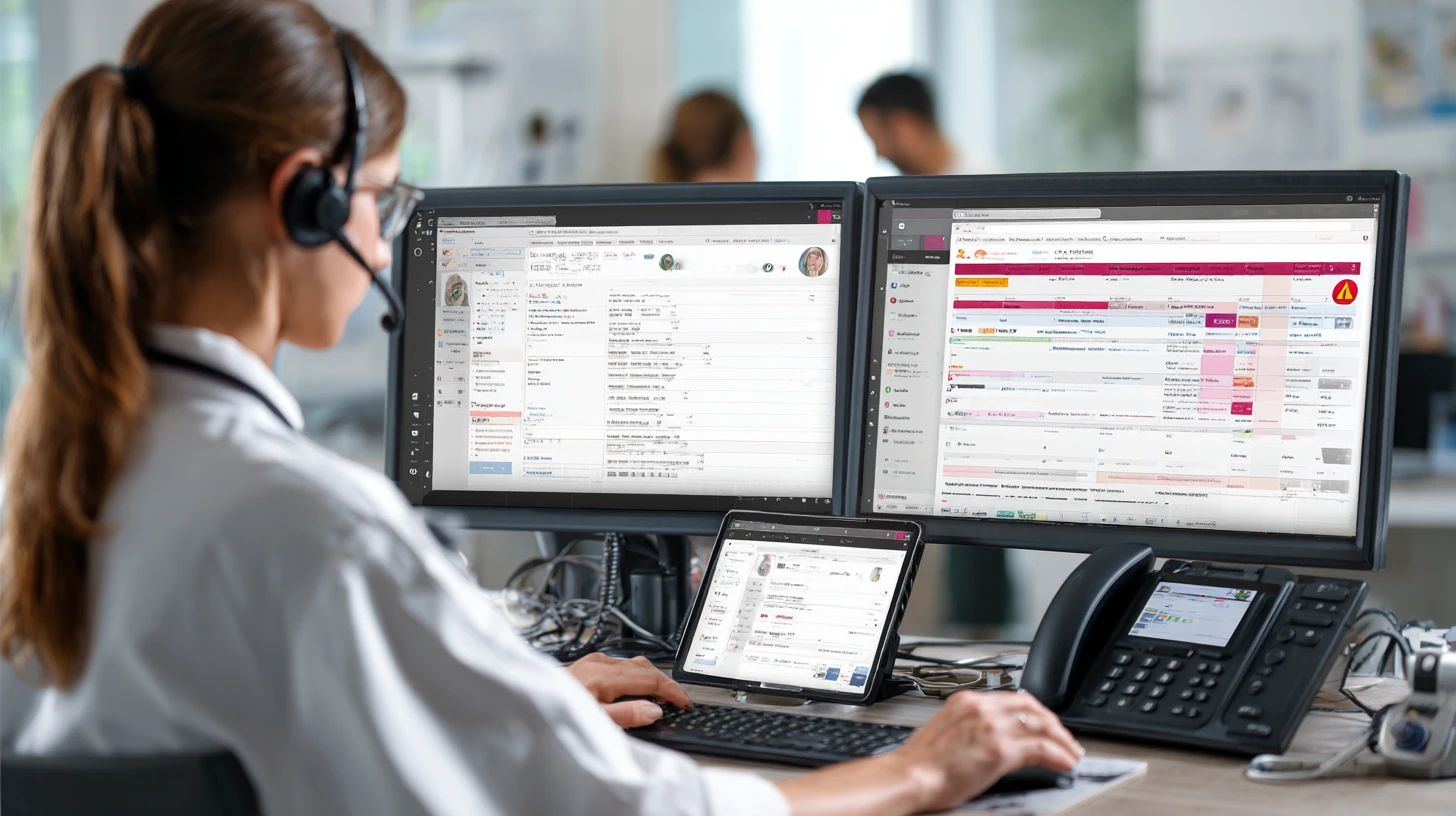 CSR handling an outage while checking veterinary practice management software support and uptime status