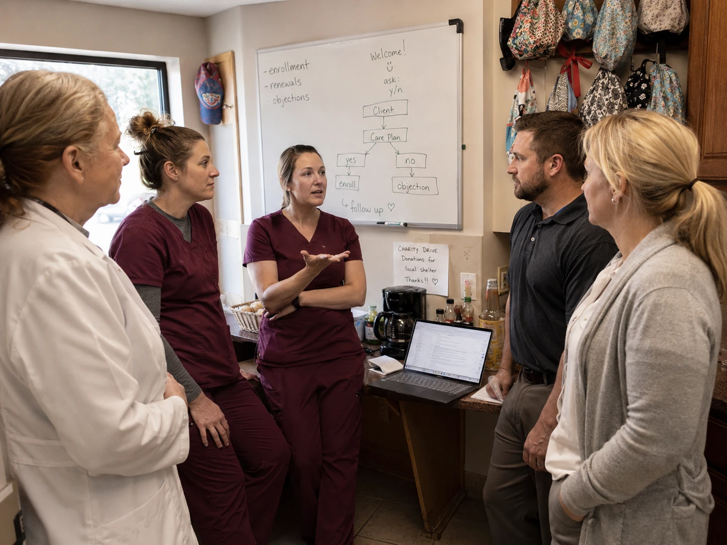 Veterinary practice team training session on rolling out a new wellness plan program and using veterinary membership program software