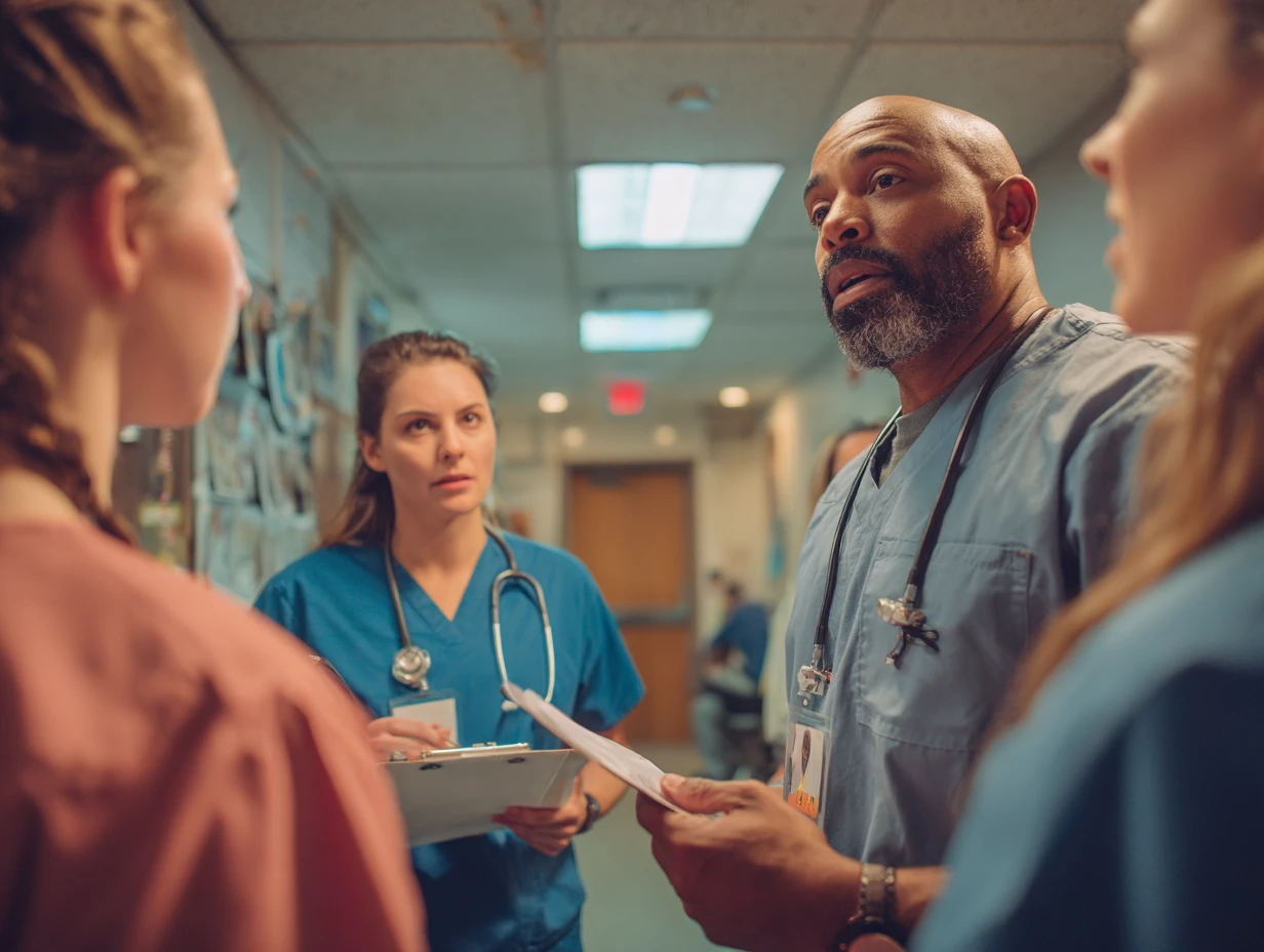 Practice manager gathers the team to switch into downtime mode when veterinary software is down